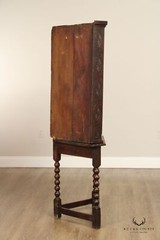 Antique English Carved Oak Corner Cabinet on Stand