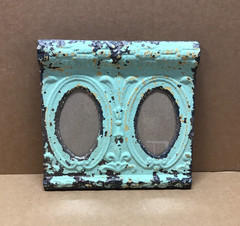 VTG Shabby Green Double 4×6 Oval Photo Ceiling Tin Picture Frame Old 663-26B