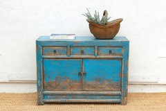 Charming Vintage Cerulean Asian Sideboard