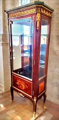 Louis XV Style Vitrine Marquetry 19Century with Marble Top & Gilded Ornaments 