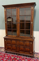 Antique English Large Bookcase Bookshelf Cabinet Double Door Glass Oak c. 1910s