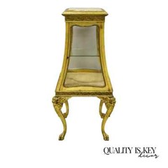 Antique French Empire Gold Gilt Cherub Vitrine Curio Cabinet w/ Onyx Pedestal