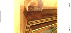 Great Antique Wall Hang Hung Glass Shelf Cupboard Gold Outline Glass Background