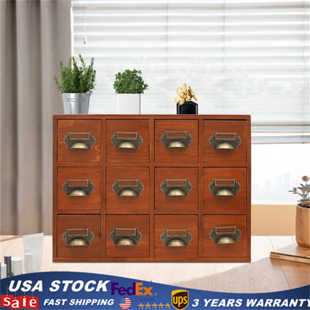 12 Drawers Vintage Tabletop Library Card Catalog Cabinet Storage Box