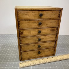 Antique Wood 6-Drawer Parts Cabinet Resistor Organizer Dovetail Knobs Vintage