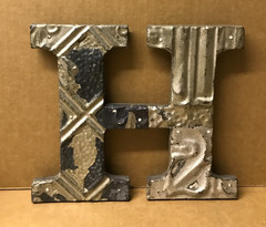 Decorative Salvaged Tin Ceiling 8″ Patchwork Shabby Silver Letter U Old 217-26B