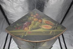 Antique French Vernis Martin Style Hand-Painted Demilune Cabinet with Cat Scene