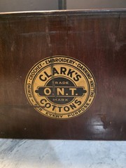 Antique Clarks ONT 5 Drawer Spool Cabinet Wood Glass Front Sewing Display Chest