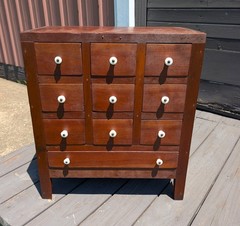 Antique 10 Drawer Apothecary Hardware Cabinet Solid Cherry Wood 1882