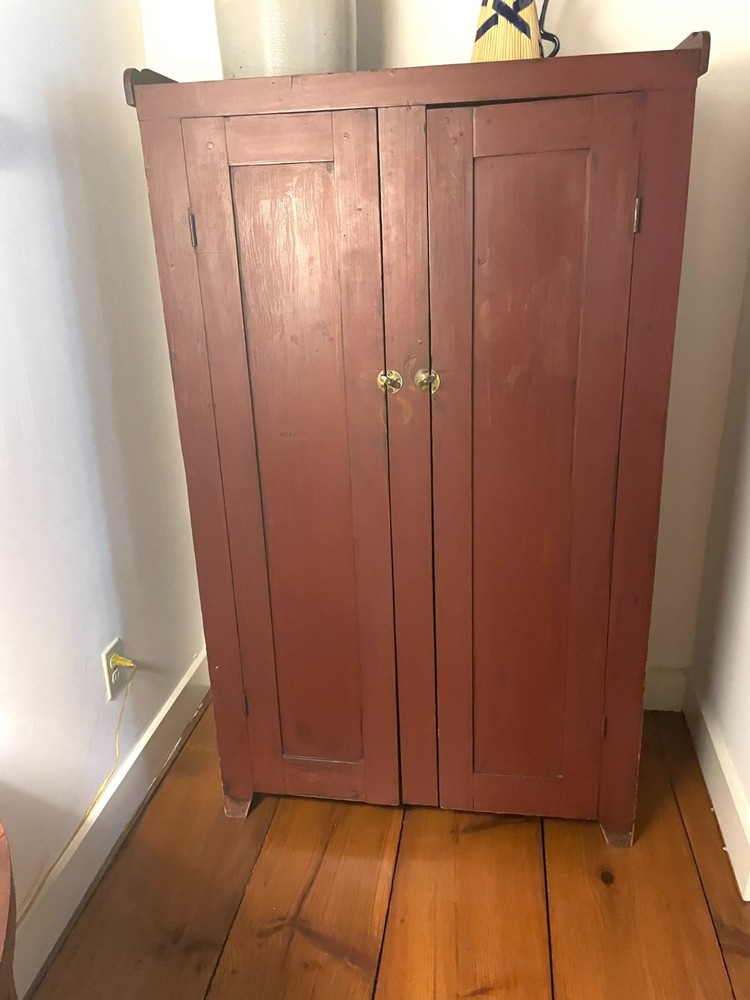 American 1800’s Cupboard Cabinet 2 DOOR 1 inside DRAWER ORIGINAL RED WASH PAINT