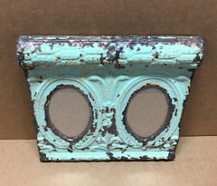 VTG Shabby Green Double 4×6 Oval Photo Ceiling Tin Picture Frame Old 662-26B