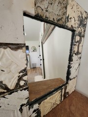 FABULOUS CHIPPY CHIC~ Antique Salvaged Ceiling TIN Metal MIRROR 19.5×22.5 UPCYCL