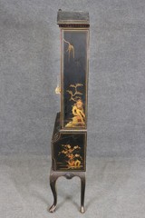 Chinoiserie Ebonized and Paint Decorated Georgian Style 1960’s China Cabinet