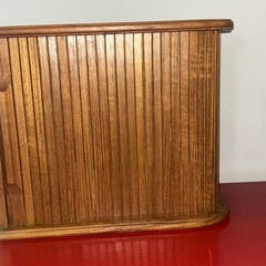 Vintage Mid Century Teak (21″ x 9″ x 6 1/2″) Tambour Door Wall Mount Cabinet VGC