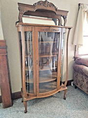 Antique Victorian Art Nouveau triple Curved glass Oak China curio cabinet
