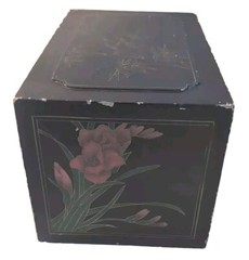 Scarce Vintage Chinese Black Lacquered Painted 2 Door Cabinet 20″x 12″X 11″