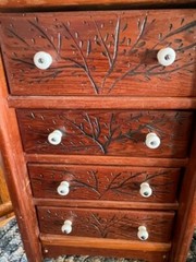 Vintage Antique Hand Made Wooden Multi Drawer Hanging Cabinet Carved Studded