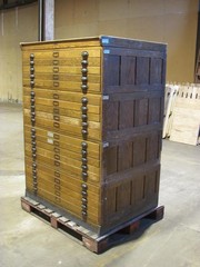 Vintage Hamilton wood 20 drawer flat file map cabinet 45.5″ x 34.5″ x 65″ high