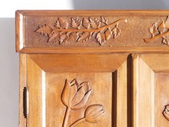 Antique Art Nouveau Carved Cabinet with Floral Details, Wooden Wall Chest
