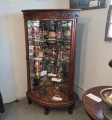 Antique Oak Corner China Cabinet -Curved beveled glass door – R.J. Horner