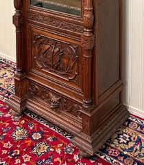 Antique French Renaissance Revival Scholars Bookcase Cabinet Carved Oak 19th C