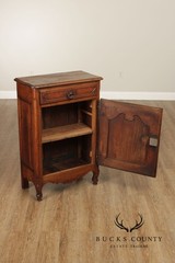 Antique 19th Century Solid Oak Petite Cabinet With Drawer And Scalloped Apron