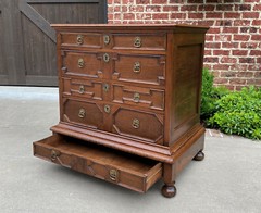 Antique English Chest on Chest of Drawers Jacobean Tudor Carved Oak 19th C