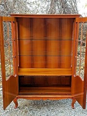 French vintage Country provincial double door footed Curio display cabinet