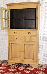 Antique Style Country French Bevel Glass Solid Wood Stripped Kitchen Cabinet