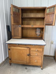 Antique Sellers Cabinet Hutch with Flour Sifter and Stained Glass Doors