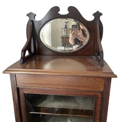 Antique Victorian Style Sheet Music Cabinet Glass Door Original Shelf Fabric