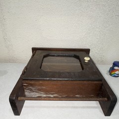 Antique Wooden Wall Cupboard Handmade Glass Door Shelf Brown Stained 16x14x7in