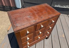 Antique 10 Drawer Apothecary Hardware Cabinet Solid Cherry Wood 1882
