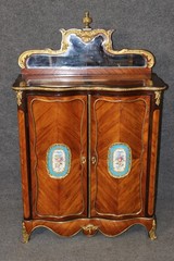 Antique 19th Century Louis XV Style Bronze Mounted Sevres Inset Cabinet Server