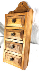 Vintage Primitive Wooden Hanging Spice Cabinet 4 Drawers Wall Mount