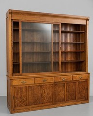 Large 19th c. Oak Mercantile General Store Display Cabinet – Sliding Doors