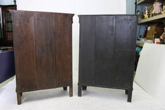 19th Century Gorgeous Pair Dutch Colonial Oxblood Floral Motif Cabinets-Proven.