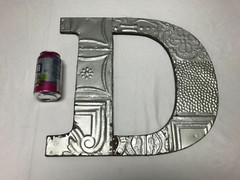 Decorative Salvaged Tin Ceiling 16″ Patchwork Silver Metal Letter D Old 1607-23B