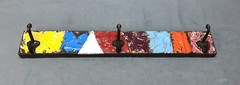 VTG Decorative Shabby Patchwork 23″ Tin Ceiling Metal 3 Hook Rack Old 331-25B