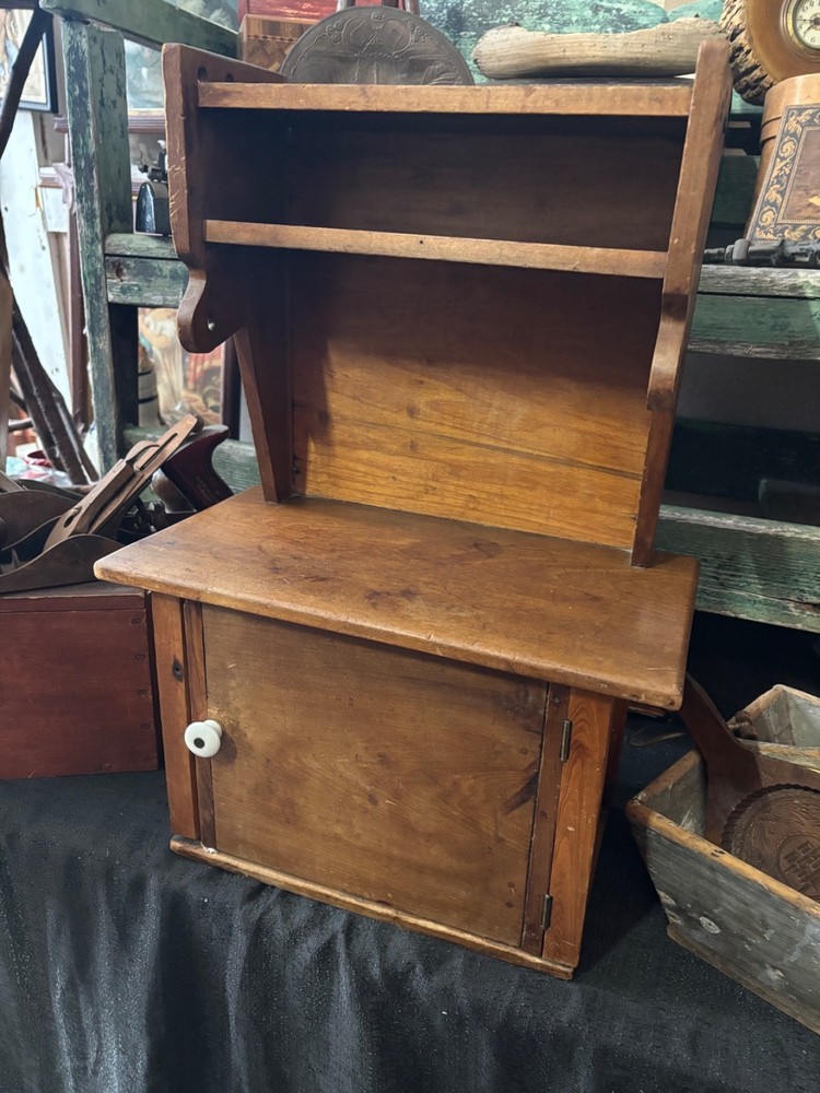 ANTIQUE MINIATURE CHILDS PRIMITIVE WOODEN STEP BACK CUPBOARD KITCHEN PANTRY