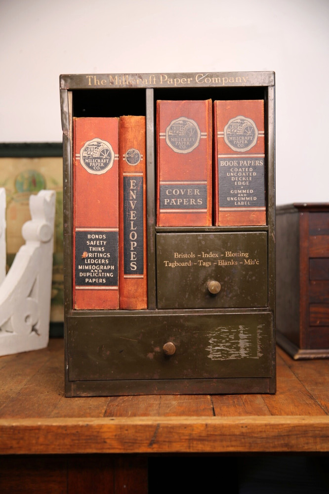 Vintage Industrial file cabinet ledger book holder Salesman Sample antique metal