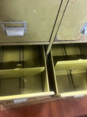 Vintage Vickers Military Green Industrial Metal Drawers With Rust W59 D51 H47 Cm