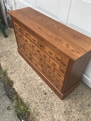 Multi Drawer Antique Oak Store Parts Cabinet 45 In. Wide