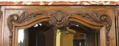 China Cabinet Louis XV French Rococo 1920 Walnut, Pink Marble, Glass, Mirror