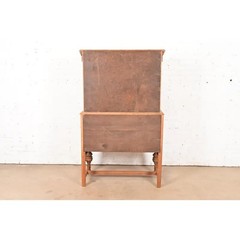 Antique English Jacobean Carved Oak and Burl Wood Bar Cabinet, Circa 1920s