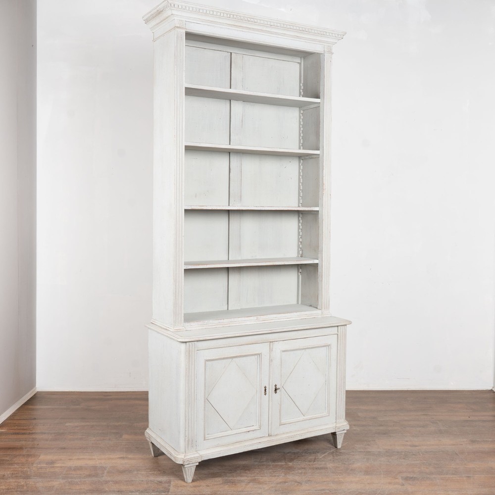 19th Century Swedish Gray Painted Pine Bookcase Display Cabinet