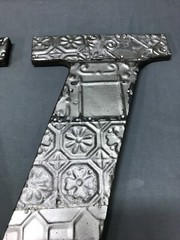 Decorative Salvage Tin Ceiling 16″ Patchwork Silver Metal VTG Letter V 215-25B