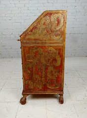 18th century Spanish Baroque Red & GIlt painted Slant front Desk