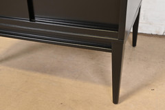 Paul McCobb Planner Group Black Lacquered Record Cabinet With Sliding Doors