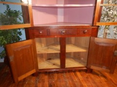 Antique Corner Cupboard Cabinet Walnut Divided Glass Door